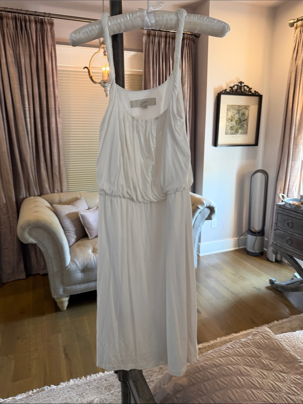 LOFT White Sleeveless Scoop-Neck Midi Dress with Elastic Waist